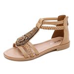 YunTuo Bohemia Beach Sandals Women Summer Rome Casual Retro Rhinestone String Bead Platform Shoes … (4UK /EU37, Beige)