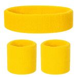 ONUPGO Kids Sweatbands Toddler Headband Wristband Set - Athletic Cotton Baby Sweat Band for Kids Youth Baby (1 Headband + 2 Wristbands) (Yellow)