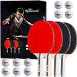 Upstreet Ping Pong Paddle Set Includes 4 Ping Pong Paddles with 3 Star Ping Pong Balls for Table Tennis Black