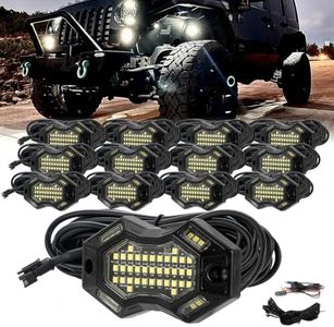 SUNPIE 12 Pods Magnetic White Rock Lights – Wide Beam Angle, Quick Connect, 49 High Power Chips, 4M Extension Wires, 6000K Pure White, IP67, Fits Trucks, SUV, ATV, UTV, Trailer