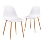 CangLong Plastic White Dining Chairs 2 Sets with Wooden Grain Metal Legs for Dining&Living Room