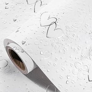 LeZakaa Wedding Kraft Wrapping Paper Roll, Doves Flowers 3D Embossed & Silver Foil Hearts Design Party Gift Wrap for Wedding Bridal Shower Anniversary Mothers Day Birthday,Mini Roll,17 In x 16.4 Ft