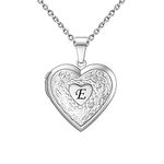 KunBead Heart Picture Locket Pendant Necklace Letter E Initial Photo Locket Necklaces for Picture