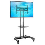 Store2508 Adjustable Height Movable Metal TV Trolley/Stand/Mount with Wheels for 32”-70” TVs, Black