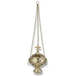 Brass Hanging Censer Incense Burner with Cross, Catholic Decor for Home or Church, 12 Inch Chain