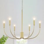 MRHYSWD Gold Chandelier Lighting, 6 Lights Modern Chandeliers Ceiling Light for Living Room Kitchen Bedroom Hallway Dining Room with E14 Base, Height Adjustable - Exclude Bulbs