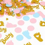 Stickers Baby Shower Confetti Decorations, 350 Pcs Gender Reveal Confetti Blue Pink Gold Baby Confetti Round Footprints Party Tabletop Paper Scraps for Ice Cream Theme Party Birthday Party Wedding