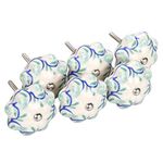 Sourcingmap 6 Pieces Vintage Shabby Knobs Blue and White Floral Hand Painted Ceramic Pumpkin Cupboard Wardrobe Cabinet Drawer Door Handles Pulls Knob, Vines