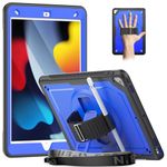 Timecity Case for iPad 9th 8th 7th Generation,iPad 10.2 inch Case,Shockproof Sturdy Case with Screen Protector,Stand/360 Rotating Hand Strap,Pencil Holder,Heavy Duty iPad 9/8/7 Cover,Dark Blue