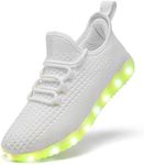 Light Up Shoes for Women Men, USB Charging LED Shoes Adult Halloween Mesh Upper Glowing Luminous Trainers Dancing Flashing Sneakers, White, 15 Women/11 Men