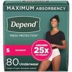 Depend Fresh Protection Adult Incontinence Underwear for Women (Formerly Depend Fit-Flex), Disposable, Maximum, Small, Blush, 80 Count (2 Packs of 40),Packaging May Vary