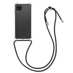 kwmobile Crossbody Case Compatible with Samsung Galaxy A12 Case - Clear TPU Phone Cover w/Lanyard Cord Strap - Black/Transparent