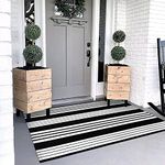 OJIA Black and White Outdoor Rug 3 x 5 ft Cotton Woven Striped Rug,Machine Washable Indoor/Outdoor Area Rug Patio Floor Carpet for Farmhouse/Porch/Lawn/Living Room