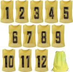 Yaegoo 12 Pack Scrimmage Training Vest, Numbered Practice Jerseys with Carry Bag for Soccer Basketball Football Volleyball (Yellow, Medium)