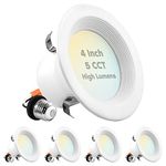 LUXRITE 4 Inch LED Recessed Can Lights, 14W=75W, 5 Color Options 2700K-5000K, 950 Lumens, Dimmable LED Retrofit Kit, Wet Rated, IC Rated, Recessed Ceiling Lights, ETL Listed, Baffle Trim (4 Pack)