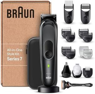 Braun Regolabarba Tagliacapelli Uomo, Rasoio Elettrico Barba e Capelli, 17-in-1 Styling Kit Per Barba, Capelli, Corpo, Naso e Orecchie, 100 Minuti Di Utilizzo, MGK7491 Nero