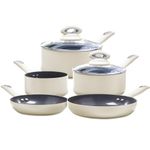 Cermalon Matt Cream 5-Piece Ceramic Cookware Set - Includes 2X Frying Pans and 3X Saucepans with Grey Sparkle Ceramic Non-Stick Coating - Compatible for All Types of Hobs - PTFE and PFOA Free