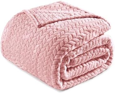 Exclusivo Mezcla Pink Fleece Queen Size Blanket for Bed, 90x90 Inches Soft Cozy 3D Decorative Jacquard Flannel Blankets, Lightweight Fuzzy Plush Warm Blankets for All Seasons