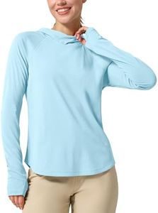 Willit Women's Sun Hoodie UPF 50+ Long Sleeve Sun Shirts Lightweight SPF UV Hiking Fishing Swim Travel Shirts Light Blue L