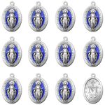 30Pcs Alloy Oval Our Lady Blue Enamel Miraculous Medal Charm Tiny Virgin Mary Pendants For DIY Catholic Rosary Beads Necklace Bracelet Jewelry Making, Zinc, No Gemstone