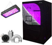 Sunstream Grow Tent Complete Kit Hydroponic Growing System Double Switch LED 600W Grow Light + 4"Carbon Filter Duct Combo+60X60X120cm(24"x24"x48")(LED600W+24"x24"x48"Grow Tent+4" Filter Combo)