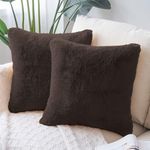 Amazon Brand - Umi Ruffle Decorative Cushion Cover 16x16 Inch - Set of 2, Super Soft Both Side Fur Solid Square Pillow Covers for Sofa, Living Room or Home Decor - 40x40 cm - Brown