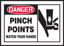 Accuform LEQM017VSP Adhesive Vinyl Safety Label, Legend "DANGER PINCH POINTS WATCH YOUR HANDS" with Graphic, 3.5" x 5", Red/Black on White (Pack of 5)