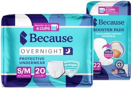 Because Overnight Protection Bundle – 20 Count Underwear, Small/Medium Size, & 22 Booster Pads for Adult Incontinence, Heavy Absorbency & Leak Protection for Nighttime Comfort