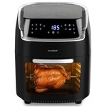 Innoteck 12L Digital Air Fryer Oven with Rotisserie 1800W Large Air Fryer with Touch Panel & 8 Cooking Presets, Shelves, Basket, Racks & Drip Tray Black & Silver Finish