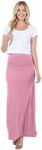 Azules Maxi Skirt for Women- Elegant Long Women's Skirts- Solid Color, Soft, Stretchy, Flowy Boho Rayon- Womens High Waist Fold Over for Any Occasion - Dust Rose, X-Large