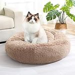 JOLLYVOGUE Medium Dog Bed Donut, Soft & Washable Calming Anti-Anxiety Dog Bed for Pets, Faux Fur Plush Dog Bed with Slip-Resistant Bottom(Brown, Medium, Up to 45 lbs