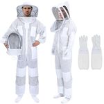 CEED4U Ventilated Bee Suit, 3 Layer Bee Suit for Men Women, Sting Proof Protective Beekeeping Suit with Glove, 2 Beekeeping Veils for Beekeepers - 2XL