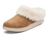OLUKAI Ku'i Women's Slipper, Soft Full-Grain Leather & Wool Blend Footbed, Wet Grip Soles for Inside & Outside Wear, Cute & Comfortable Slip-On, Tan/Bone, 9