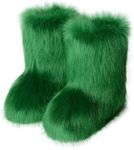 ChicWind Women's Faux Fur Winter Boots Mid-Calf Snow Boots Halloween Costume Boots Dark Green 10