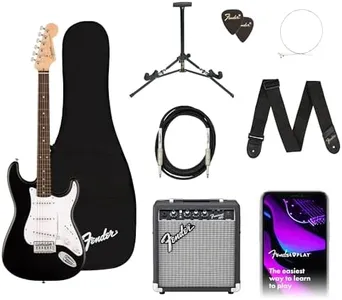 Fender Squier Debut Series Stratocaster Electric Guitar Kit, Beginner Guitar Kit, with 2-Year Warranty, with Padded Gig Bag, Frontman 10G Amp, Strap, and More, Includes Free Lessons, Black