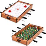 FCOUMY Multi Game Table, 2 in 1 Combo Mini football Game Table Top with Slide Hockey, Wood Foosball Game Table Top for Family