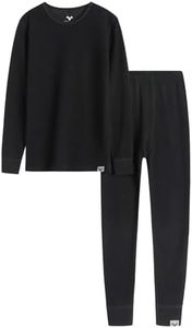 MERINNOVATION Merino Wool Base Layer Set for Kids Top and Bottom Thermal Underwear Long Sleeve Black-Boy 11-12Y