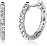 Carleen 14K Solid White Gold 0.2cttw Diamond Hoop Earrings Round Cut Small Tiny Cute Huggie Hinged Cartilage Hoop Earrings Fine Jewelry For Women, Diameter 3/5 inch (Color I-J,Clarity SI)