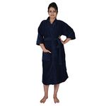 Aspire 100% Cotton Terry Velour Bathrobe for Women - Free Size, Navy Blue