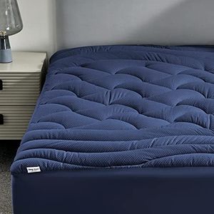 SLEEP ZONE Cooling Queen Mattress Topper, Premium Zoned Cool Mattress Pad Cover, Thick Padded Mattress Protector Breathable Washable, Deep Pocket 8-21" (Navy, Queen)