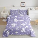 Castle Fairy Purple Mushroom Comforter for Girls Kids,Cute Mushroom Set Queen Size Home Decor,Soft and White Bedding Set,Cute Cartoon Plants Teens Bedroom Down Duvet,1 with 2 Pillowcases