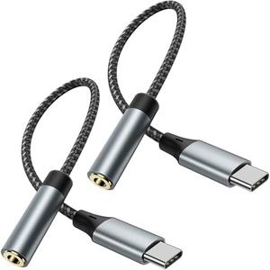 [2 Pack] T Tersely 22cm/0.7ft Type-C USB C to 3.5mm Headphone Adapter Braided Cable, Audio Car AUX Converter for iPhone 16/15 Pro/Max, for S24 S23 Plus Ultra, for Pixel, for iPad Pro/Air, for MacBook