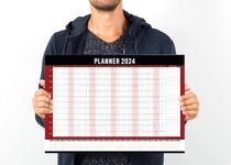 A3 Wall Planner 2024 Full Year Planner January To December Wall Calendar Annual Poster Chart Home School Workshop Office Project Yearly Planning Organiser 29.7x42Cm Red & Black [1Pc](Folded)