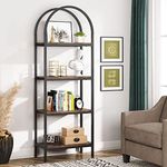 Tribesigns 4-Tier Open Bookshelf, 70.8" Industrial Arched Bookcase Storage Shelves with Metal Frame, Freestanding Display Rack Tall Shelving Unit for Office, Bedroom (Rustic Brown, 1PC)