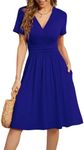 WEACZZY Womens Dresses Short Sleeve Casual 2024 Sundresses V-Neck Cocktail Party Formal Dress with Pockets, Royal Blue, X-Large