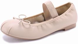 Athlefit Women's Flats Mary Jane Ballet Flats Shoes Comfortable Cute Ballerina Dressy Casual Walking Nude Flats with Strap Size 6