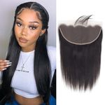 Straight HD Transparent 13x4 Lace Frontal Closure Human Hair Pre Plucked 12A Unprocessed Brazilian Virgin Hair Closure Only Top Swiss Lace Closure With Baby Hair Free Part Natural Black (Straight 13x4 Lace Frontal, 14 Inch)