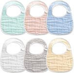 ZONEY Muslin Baby Bibs,6 Pack Ultra Soft Absorbent, 100% Cotton Baby Bandana Drool Bibs Adjustable Snaps (SET2)