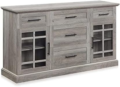 BELLEZE Sideboard Buffet Console Table, Versatile Media Cabinet with Drawers and Adjustable Shelves - 58 Inch - Astorga (Gray Wash)