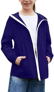 MODAFANS Girls Boys Rain Jacket Lightweight Waterproof Hooded RainCoats Windbreaker for Outdoor 8-9Years,Atroceruleous
